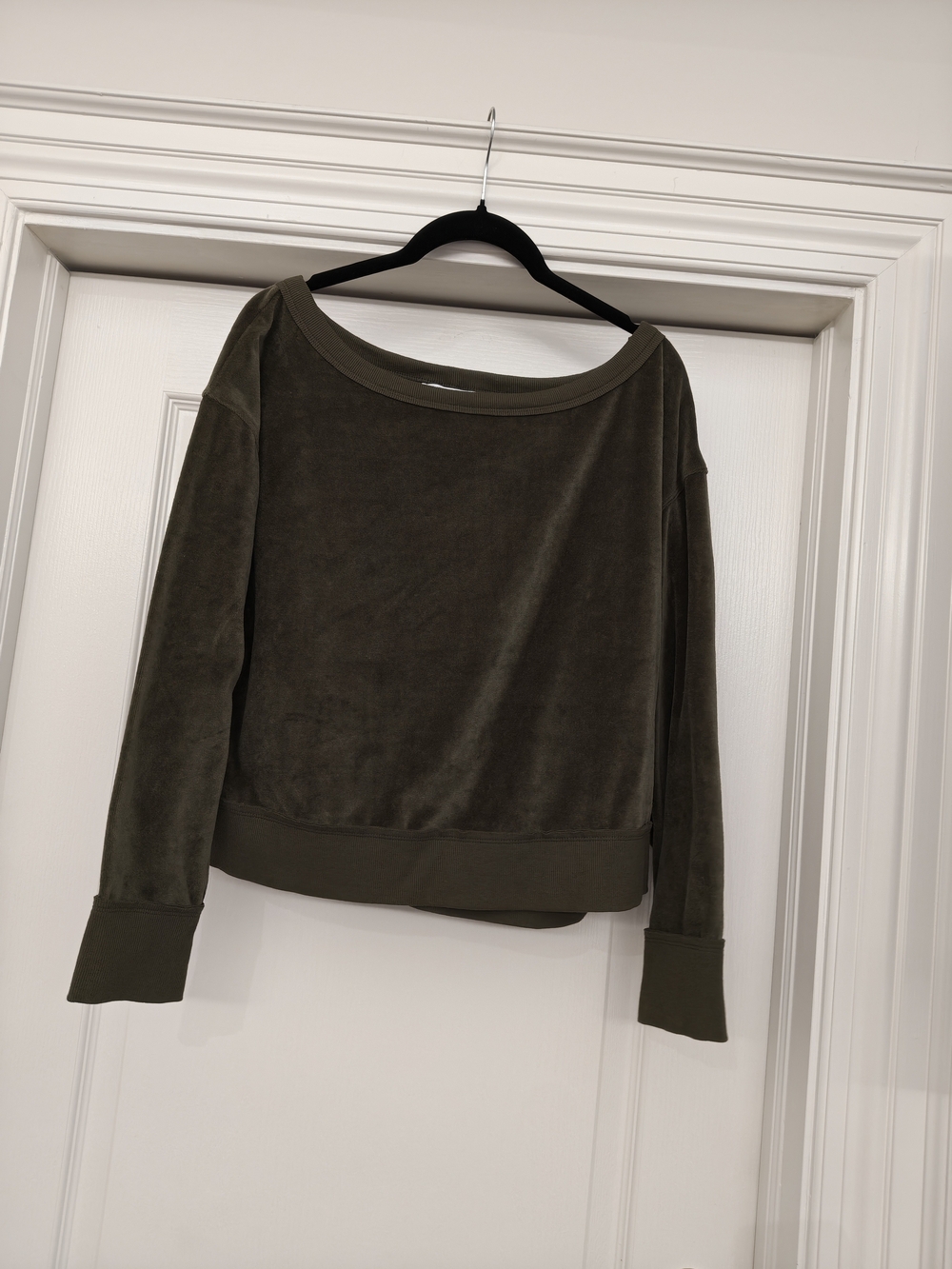 JoyLab Olive Green Velvet-Look Off-Shoulder Sweatshirt